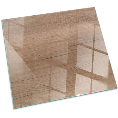 Plaque de protection en verre trempé pour cheminée protection contre les étincelles Motif bois naturel Carrée 50x50 cm (1/5)