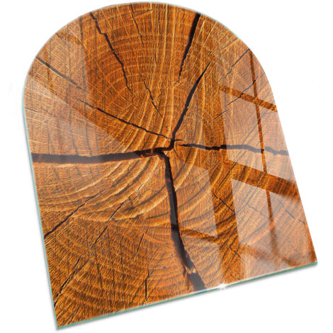 Plaque Rectangulaire de sol en verre trempé sous cheminée protection parquet et plancher Grain de bois en coupe transversale 80x70 cm