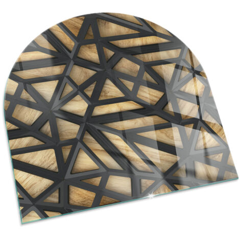Plaque Carrée de cheminée en verre trempé protection du sol contre les étincelles Géométrie avec bois 100x100 cm