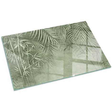 Plaque Rectangulaire de cheminée en verre trempé protection du sol contre les étincelles Feuilles tropicales en arrière-plan 100x70 cm (1/5)