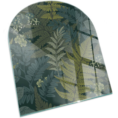 Plaque Rectangulaire en verre trempé pour cheminée protection contre les braises et étincelles Motifs végétaux avec papillons 80x70 cm (1/5)