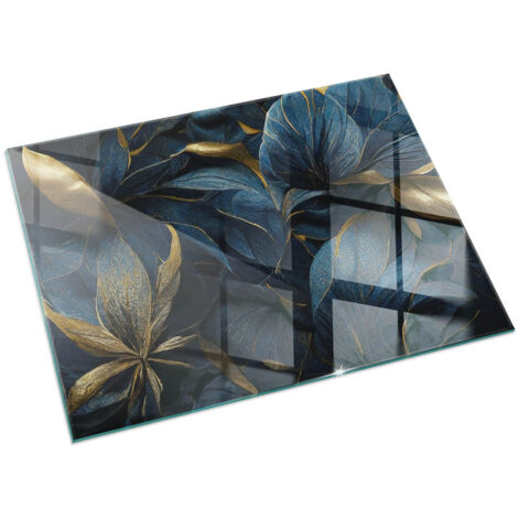 Plaque Rectangulaire en verre trempé de sol décorative imprimée premium sous cheminée Feuilles élégantes en relief 60x40 cm