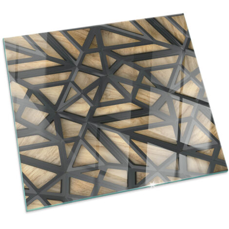 Plaque de sol pour cheminée ou poêle en verre trempé avec impression Géométrie avec bois Carrée 60x60 cm