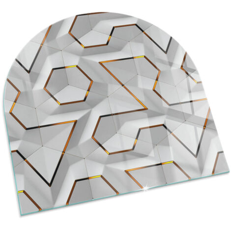 Plaque Carrée de sol pour cheminée en verre trempé avec impression Motif géométrique 3D 100x100 cm (1/5)