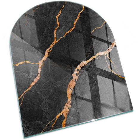 Plaque Rectangulaire en verre trempé pour cheminée protection contre les braises et étincelles Marbre élégant avec veines 80x70 cm