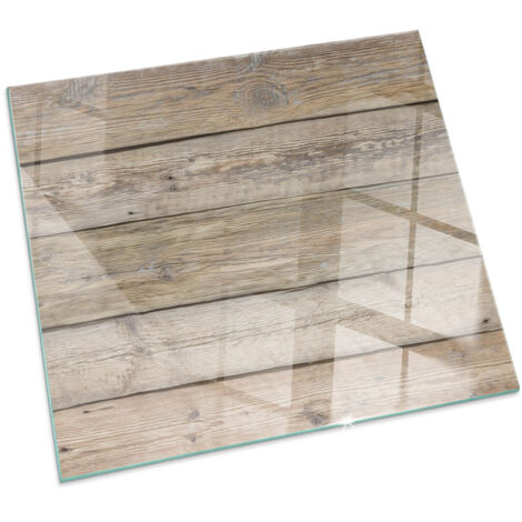 Plaque de protection de sol en verre pour cheminée ou poêle moderne anti-chaleur et étincelles Texture de planches de bois Carrée 50x50 cm