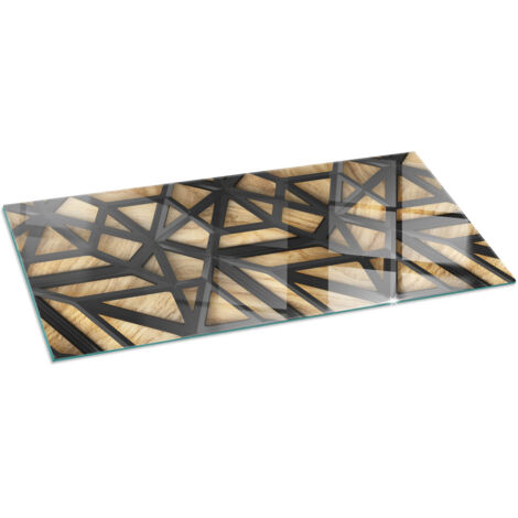 Plaque en verre trempé sous cheminée et poêle protection sol parquet Géométrie avec bois 125x50 cm