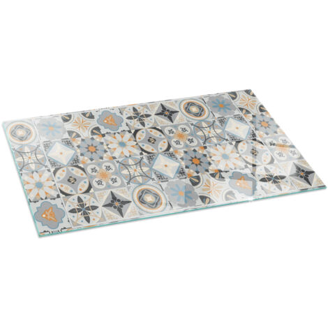 Plaque de Verre pour Cheminée Revêtement de Sol Plancher de Pare-feu Protection Contre Etincelles Motifs mosaïques sur carreaux 120x60 cm