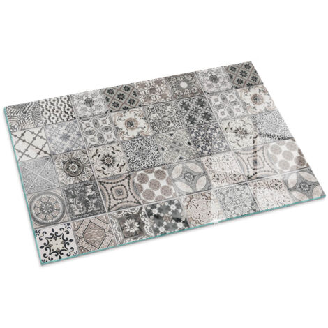 Plaque Rectangulaire de protection de sol en verre pour cheminée ou poêle moderne anti-chaleur et étincelles Motifs de carreaux décoratifs 100x70 cm