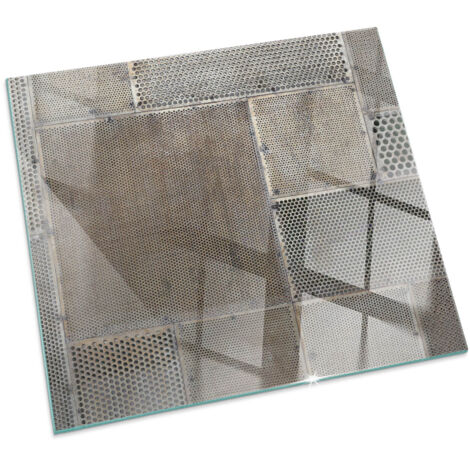 Plaque de protection de sol en verre trempé pour cheminée ou poêle à bois pare-feu contre les étincelles Motif de tôle perforée Carrée 60x60 cm