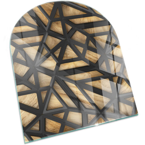 Plaque Rectangulaire de protection de sol en verre pour cheminée ou poêle moderne anti-chaleur et étincelles Géométrie avec bois 80x70 cm