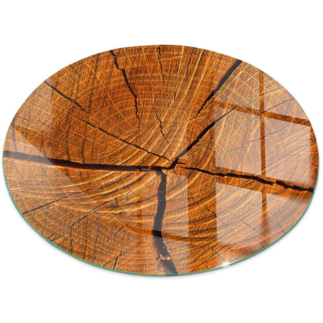 Plaque ronde de sol en verre trempé sous cheminée protection parquet et plancher Grain de bois en coupe transversale Ronde fi 80 (1/5)