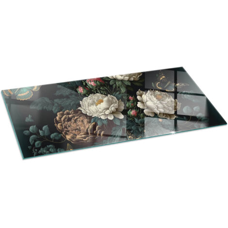 Plaque en verre trempé de sol imprimée sous cheminée style loft et industriel Motif floral avec papillons 125x50 cm
