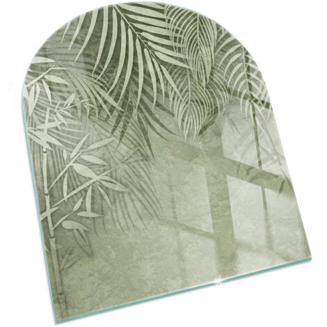 Plaque Rectangulaire avec impression en verre trempé pour cheminée indépendante de sol Feuilles tropicales en arrière-plan 80x70 cm (1/5)