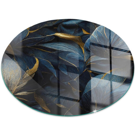 Plaque ronde de cheminée en verre trempé protection du sol contre les étincelles Feuilles élégantes en relief Ronde fi 100 cm (1/5)