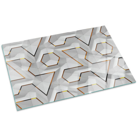 Plaque Rectangulaire en verre trempé décorative de protection avec impression pour salon pour cheminée Motif géométrique 3D 100x70 cm (1/5)