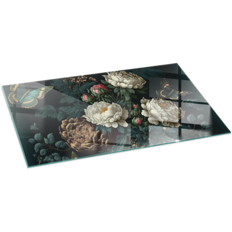 Plaque en verre trempé de sol décorative imprimée premium sous cheminée Motif floral avec papillons 120x60 cm (1/5)