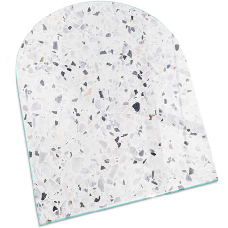 Plaque Rectangulaire en verre trempé sous cheminée et poêle protection sol parquet Motif pierre avec particules 80x70 cm