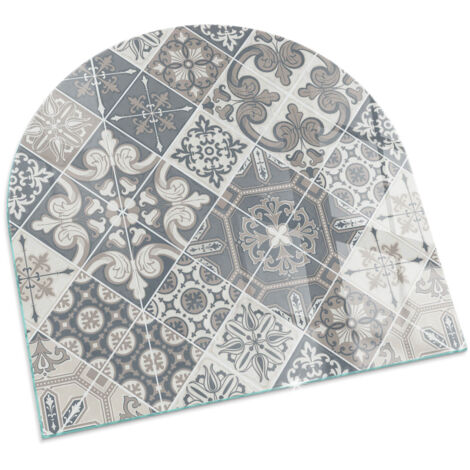Plaque Carrée en verre trempé avec impression décorative Protection de sol sous cheminée Motif mosaïque décoratif 100x100 cm