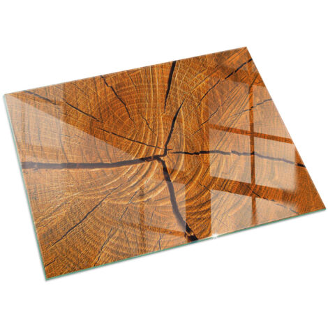 Décorative Plaque en verre trempé pour avec impression pour cheminée de protection pour salon Grain de bois en coupe transversale 120x80 cm