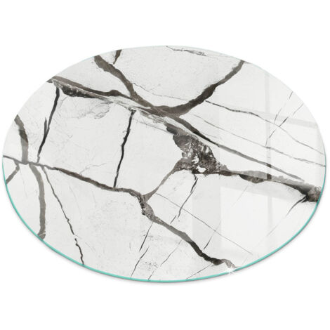 Plaque ronde de sol pour cheminée en verre trempé avec impression Motif veines marbrées Ronde fi 90 (1/5)