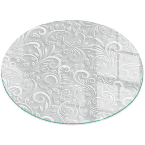 Plaque ronde de sol en verre trempé sous cheminée protection parquet et plancher Motif végétal élégant Ronde fi 100 cm (1/5)