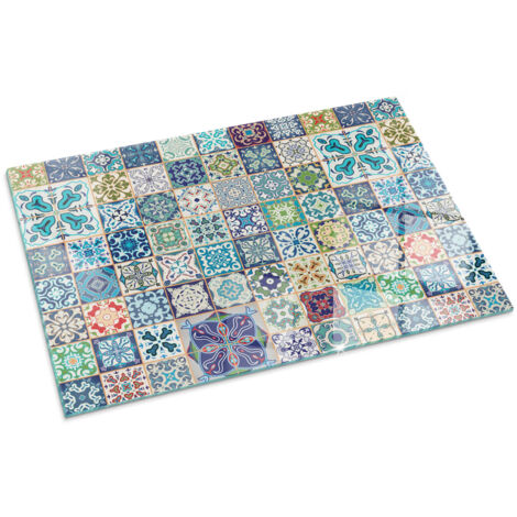 Plaque Rectangulaire décorative de sol avec impression sous cheminée protection et design Motifs mosaïques sur carreaux 100x70 cm (1/5)