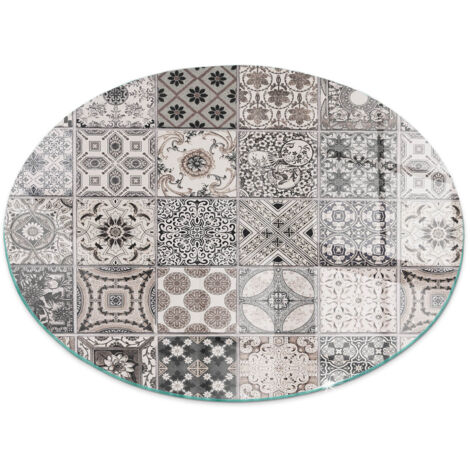 Plaque ronde en verre trempé avec impression décorative Protection de sol sous cheminée Motifs de carreaux décoratifs Ronde fi 90 (1/5)