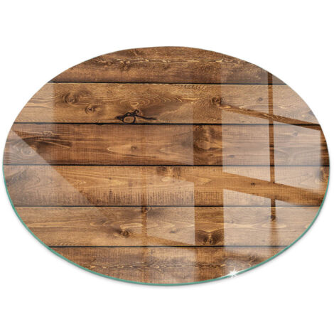 Plaque décorative de protection avec impression graphique en verre trempé sous cheminée Planche en bois avec grain Ronde fi 60 cm (1/5)