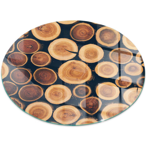 Plaque ronde en verre trempé décorative de protection avec impression pour salon pour cheminée Boîte en bois découpé Ronde fi 100 cm (1/5)