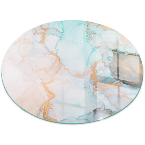 Plaque ronde de sol pour cheminée en verre trempé avec impression Motif fluide abstrait Ronde fi 80 (1/5)
