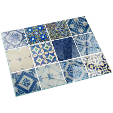 Plaque en verre trempé pour cheminée indépendante de sol avec impression Motifs de carreaux en céramique 120x80 cm