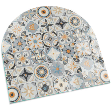 Plaque Carrée en verre trempé décorative de protection de sol sous cheminée Motifs mosaïques sur carreaux 100x100 cm