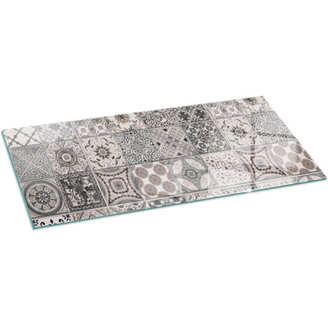 Plaque de protection de sol en verre trempé pour cheminée ou poêle à bois pare-feu contre les étincelles Motifs de carreaux décoratifs 125x50 cm