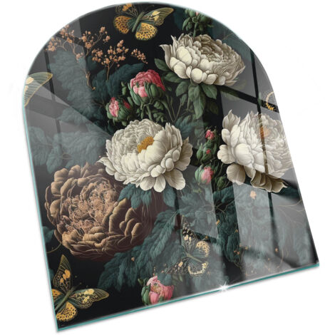 Plaque Rectangulaire décorative imprimée pour cheminée protection de sol avec impression décorative Motif floral avec papillons 80x70 cm (1/5)