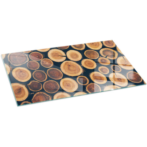 Base décorative Plaque en verre trempé de sol avec impression moderne sous cheminée Boîte en bois découpé 100x50 cm