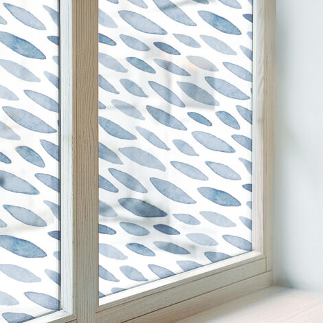 Film Dépoli pour Vitre 50x100 cm Adhésif Décoratif PVC Protection Collés sur le Verre Vitrail pour Chambre Cuisine Salle de Bain traits bleus (1/5)