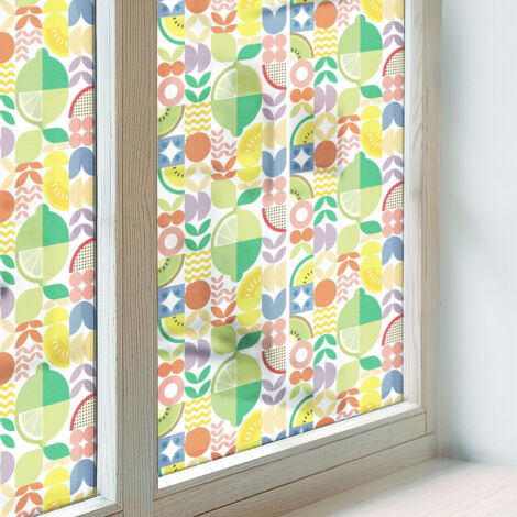 Film pour Vitre Intimité 100x100 Adhésif Décoratif PVC Protection Collés sur le Verre Vitrail pour Chambre Cuisine Salle de Bain fruits colorés (1/5)