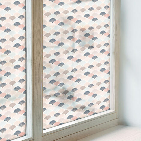 Anti Regard Film pour Fenêtre 100x116 Collés sur le Verre Adhésif Vitrail Décoratif Protection pour Chambre Cuisine Salle de Bain Motif en éventail (1/5)