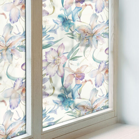 Film pour Vitre Intimité 100x116 cm Adhésif Décoratif PVC Protection Collés sur le Verre Vitrail pour Chambre Cuisine Salle de Bain motif floral (1/5)
