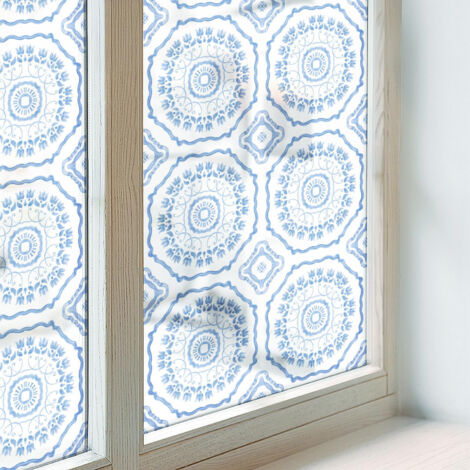 Anti Regard Film pour Fenêtre 50x146 cm Décoratif pour Chambre Cuisine Salle de Bain Vitrail Protection Adhésif Collés sur le Verre ornements floraux (1/5)