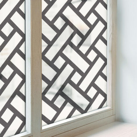 Film Dépoli pour Fenêtre 200x100 pour Chambre Cuisine Salle de Bain PVC Vitrail Protection Adhésif Collés sur le Verre Décoratif Rectangles entrelacés (1/5)