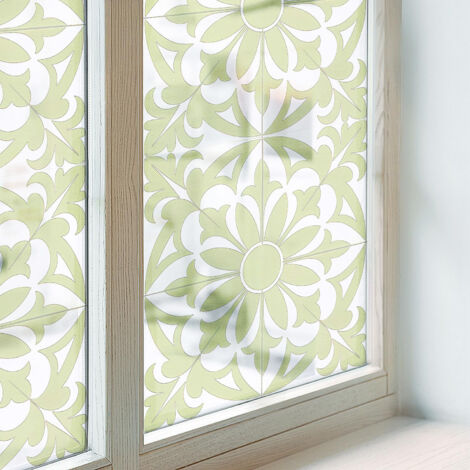 Anti Regard Film pour Fenêtre 50x146 cm Collés sur le Verre Adhésif Vitrail Décoratif Protection PVC pour Chambre Cuisine Salle de Bain Ornement vert (1/5)