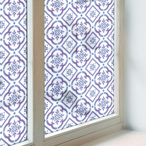 Film pour Vitre Intimité 50x100 cm pour Chambre Cuisine Salle de Bain PVC Vitrail Protection Adhésif Collés sur le Verre Décoratif Carreaux bleus (1/5)