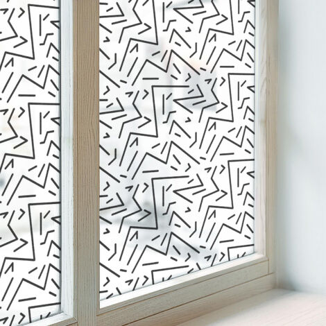 Film Dépoli pour Fenêtre 100x100 Décoratif pour Chambre Cuisine Salle de Bain PVC Vitrail Protection Adhésif Collés sur le Verre zigzags abstraits (1/5)