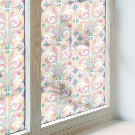 Anti Regard Film pour Fenêtre 100x100 Vitrail Collés sur le Verre Protection pour Chambre Cuisine Salle de Bain Adhésif Décoratif symétrie florale (1/5)