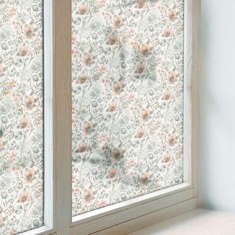 Film pour Vitre Intimité 100x100 cm pour Chambre Cuisine Salle de Bain PVC Vitrail Protection Adhésif Collés sur le Verre Décoratif Motif floral (1/5)