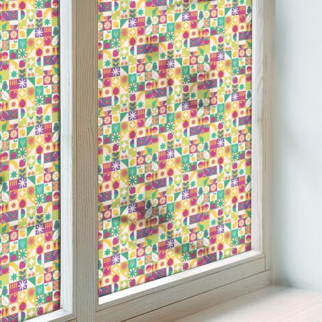 Film pour Vitre Intimité 200x100 Adhésif Décoratif PVC Protection Collés sur le Verre Vitrail pour Chambre Cuisine Salle de Bain abstraction colorée (1/5)