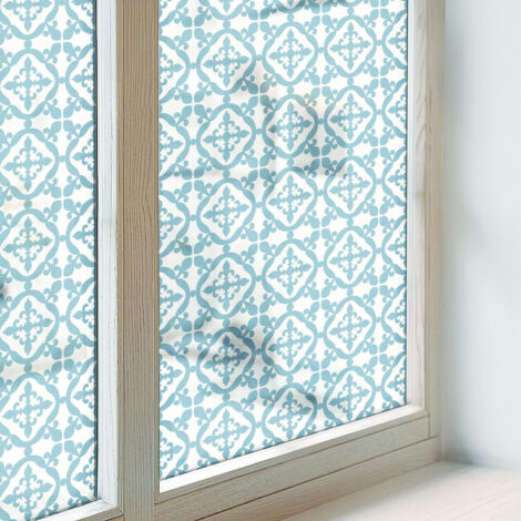 Film Dépoli pour Vitre 100x100 cm Adhésif Décoratif Protection Collés sur le Verre Vitrail pour Chambre Cuisine Salle de Bain ornements bleus (1/5)