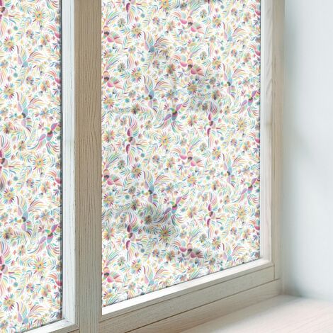 Film Dépoli pour Vitre 200x100 cm Adhésif Décoratif PVC Protection Collés sur le Verre Vitrail pour Chambre Cuisine Salle de Bain exotisme coloré (1/5)